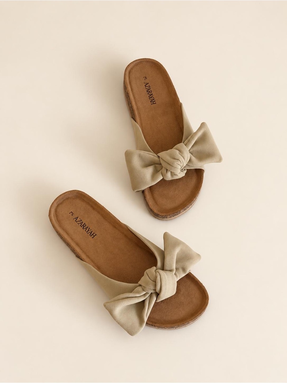 AZARAYAH Women’s Oversized Bow Slide Sandals Cork Footbed Slip-On Flats